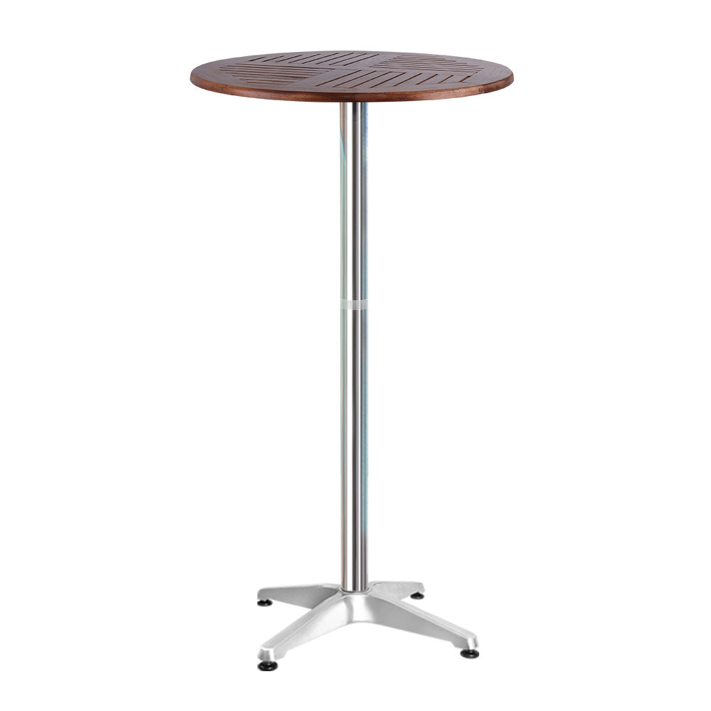 Gardeon Outdoor Bar Table Wooden Cafe Table Aluminium Pole Round - Cosy Abode