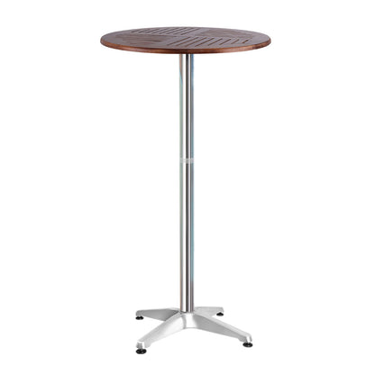 Gardeon Outdoor Bar Table Wooden Cafe Table Aluminium Pole Round - Cosy Abode