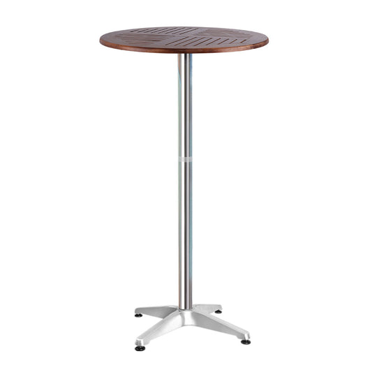 Gardeon Outdoor Bar Table Wooden Cafe Table Aluminium Pole Round - Cosy Abode