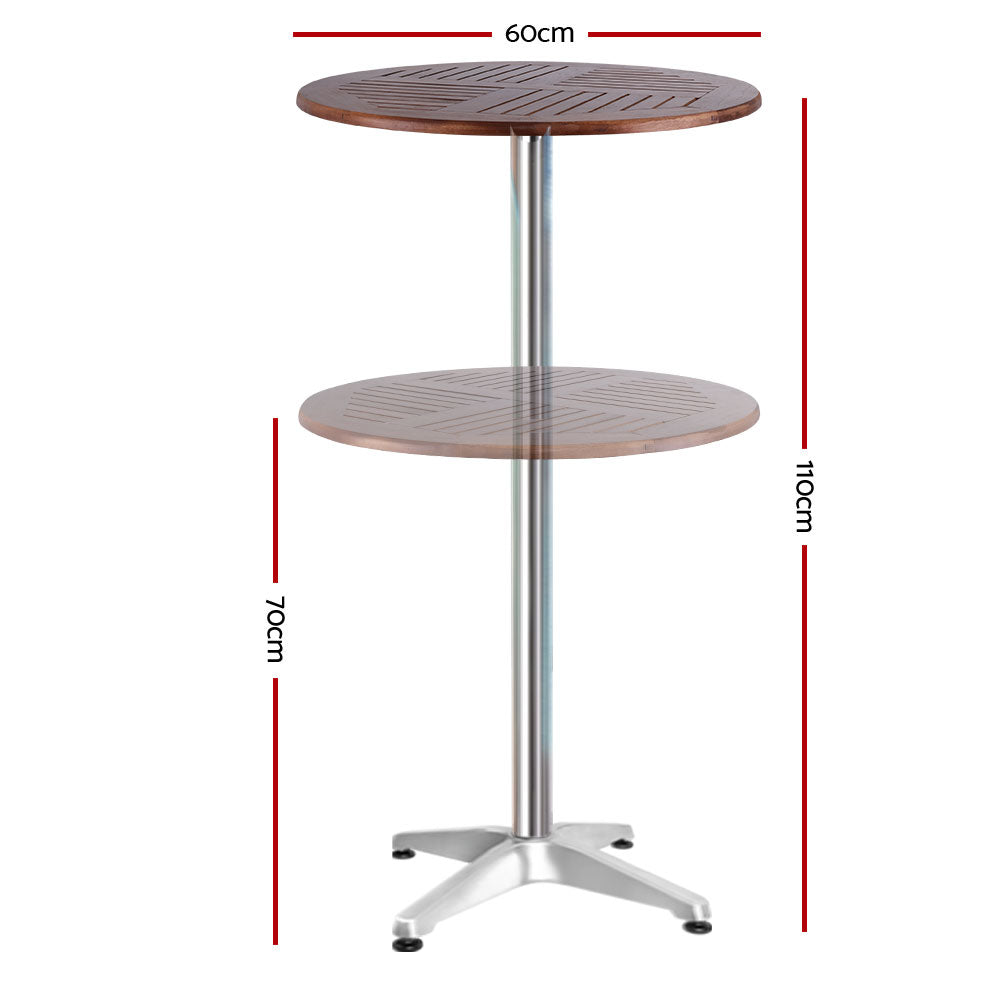 Gardeon Outdoor Bar Table Wooden Cafe Table Aluminium Pole Round - Cosy Abode