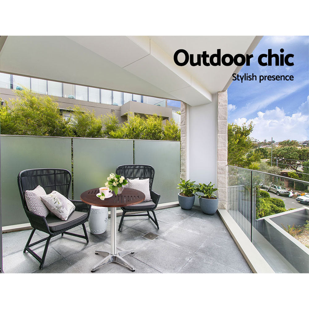 Gardeon Outdoor Bar Table Wooden Cafe Table Aluminium Pole Round - Cosy Abode