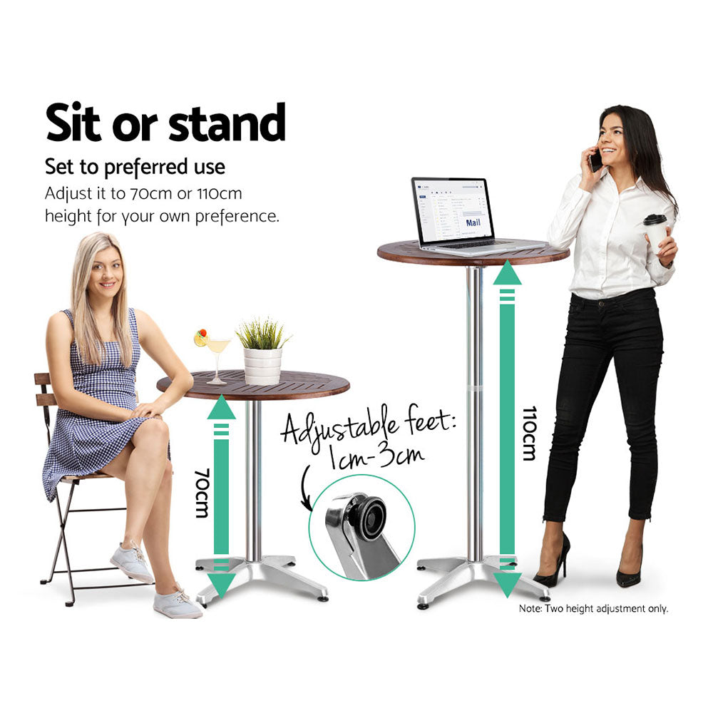 Gardeon Outdoor Bar Table Wooden Cafe Table Aluminium Pole Round - Cosy Abode