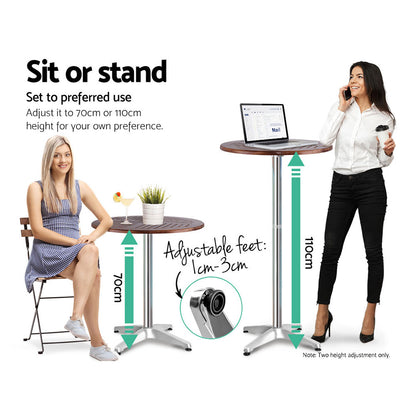 Gardeon Outdoor Bar Table Wooden Cafe Table Aluminium Pole Round - Cosy Abode