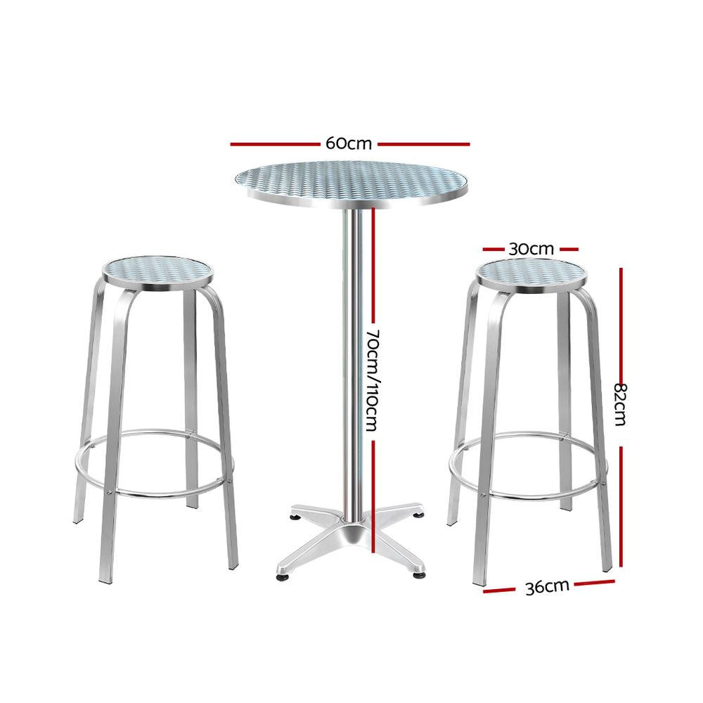 Gardeon 3-Piece Outdoor Bar Set Bistro Table Stools Adjustable Round Cafe - Cosy Abode
