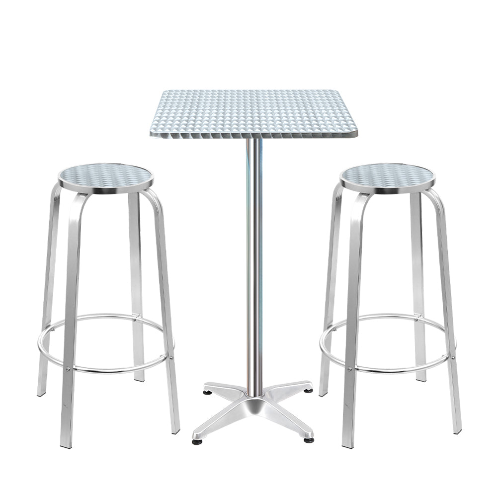 Gardeon 3-Piece Outdoor Bar Set Bistro Table Stools Adjustable Square Cafe - Cosy Abode