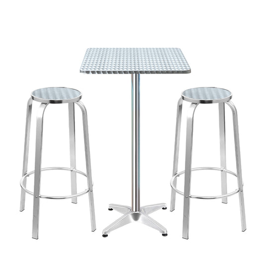 Gardeon 3-Piece Outdoor Bar Set Bistro Table Stools Adjustable Square Cafe - Cosy Abode