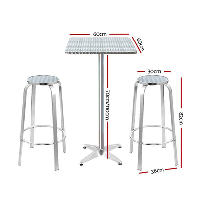 Gardeon 3-Piece Outdoor Bar Set Bistro Table Stools Adjustable Square Cafe - Cosy Abode