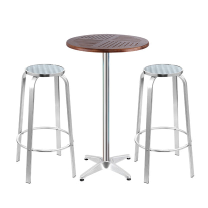 Gardeon 3-Piece Outdoor Bar Set Bistro Table Stools Adjustable Wooden Cafe - Cosy Abode