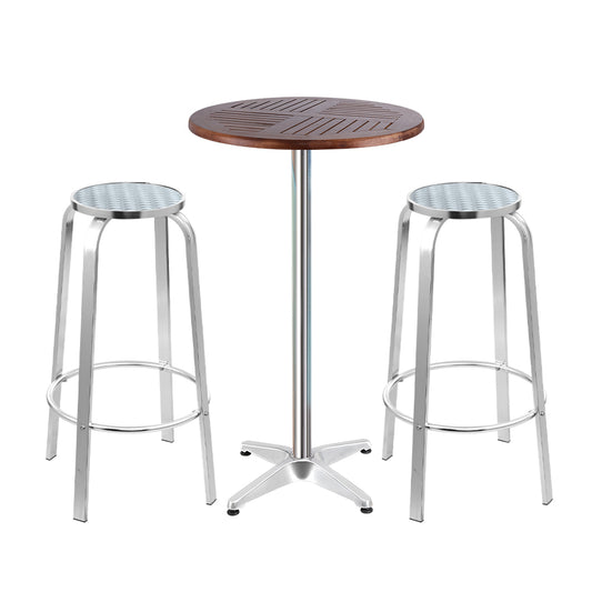 Gardeon 3-Piece Outdoor Bar Set Bistro Table Stools Adjustable Wooden Cafe - Cosy Abode