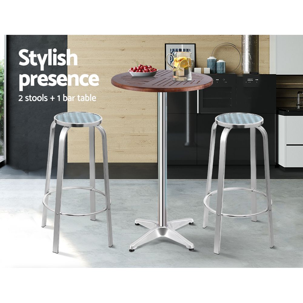 Gardeon 3-Piece Outdoor Bar Set Bistro Table Stools Adjustable Wooden Cafe - Cosy Abode
