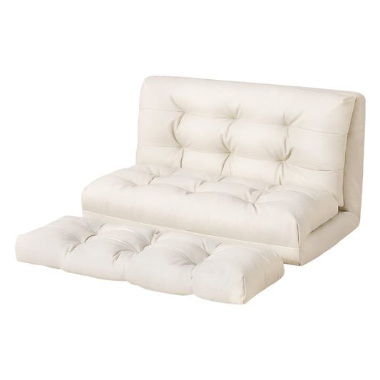 Artiss Floor Lounge Sofa Bed 2 Seater Pillow Leather White - Cosy Abode