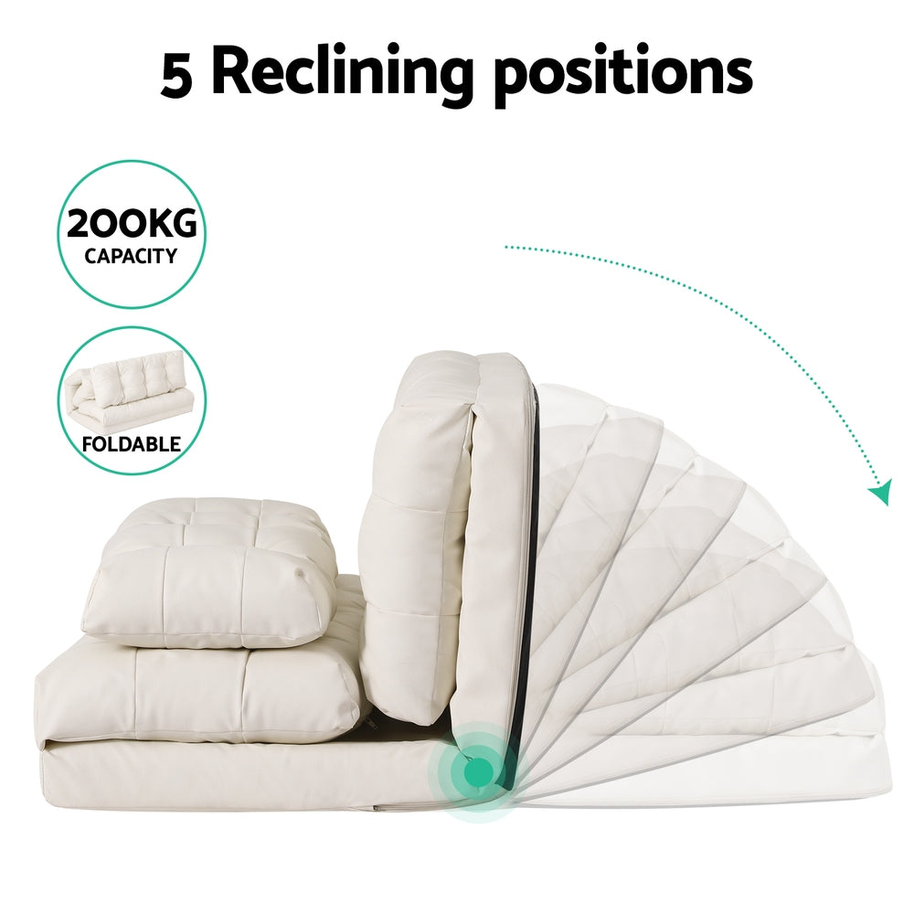 Artiss Floor Lounge Sofa Bed 2 Seater Pillow Leather White - Cosy Abode