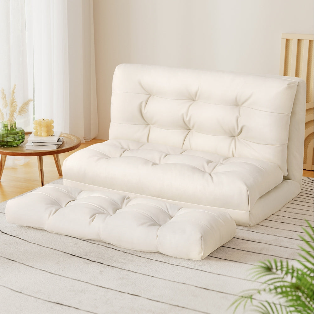 Artiss Floor Lounge Sofa Bed 2 Seater Pillow Leather White - Cosy Abode