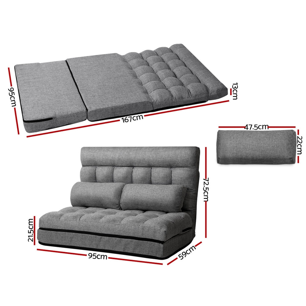 Artiss Lounge Sofa Bed 2-seater Grey Fabric - Cosy Abode