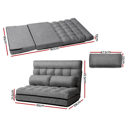 Artiss Lounge Sofa Bed 2-seater Grey Fabric - Cosy Abode