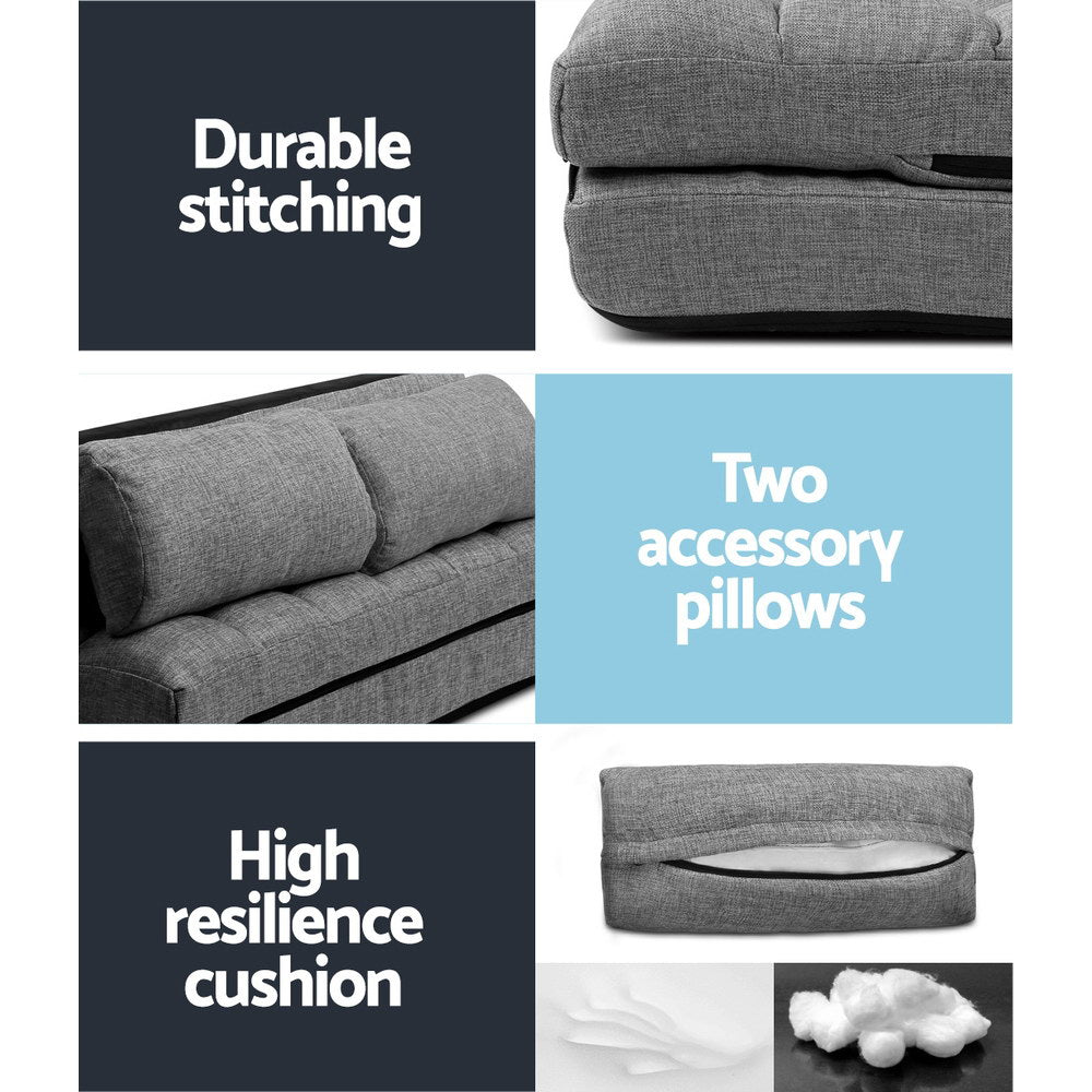 Artiss Lounge Sofa Bed 2-seater Grey Fabric - Cosy Abode