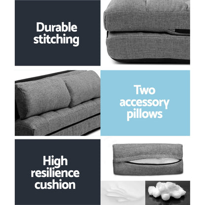 Artiss Lounge Sofa Bed 2-seater Grey Fabric - Cosy Abode