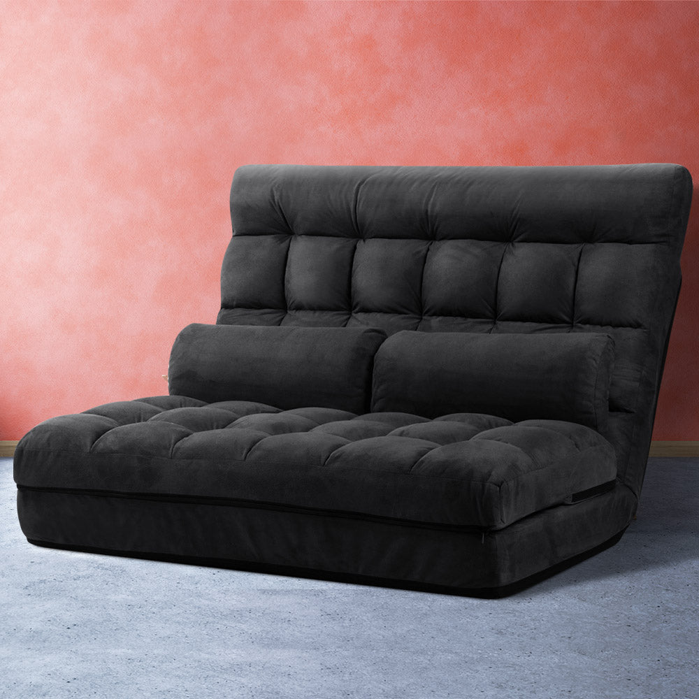 Artiss Lounge Sofa Bed 2-seater Charcoal Suede - Cosy Abode