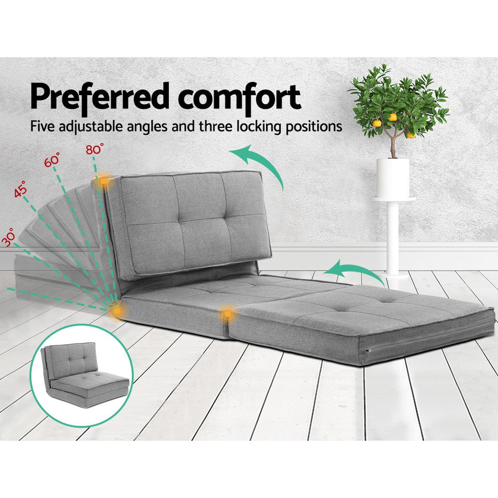 Artiss Floor Lounge Single Sofa Bed Grey Fabric - Cosy Abode