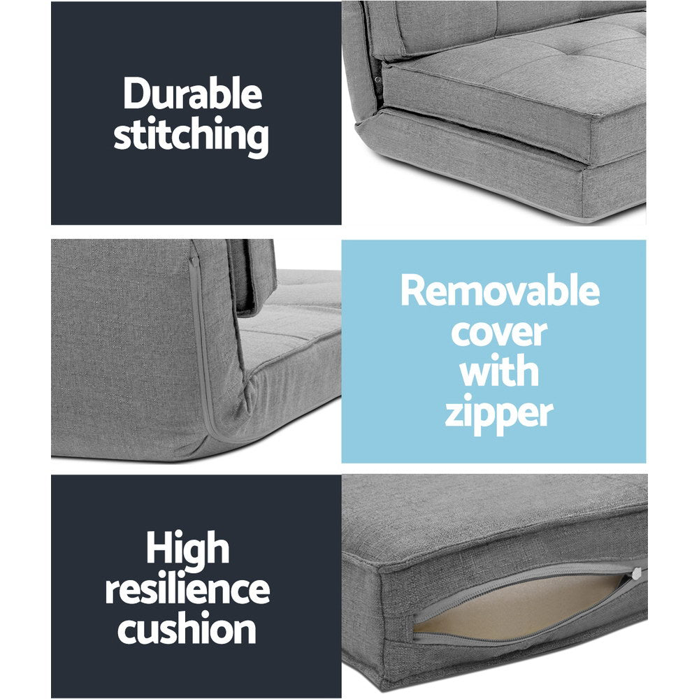 Artiss Floor Lounge Single Sofa Bed Grey Fabric - Cosy Abode