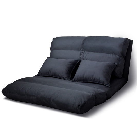Artiss Floor Lounge Sofa Bed 2-seater Charcoal Suede - Cosy Abode
