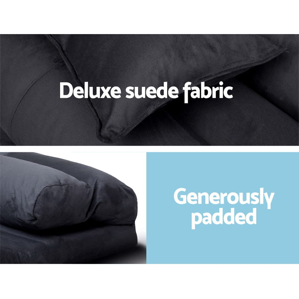 Artiss Floor Lounge Sofa Bed 2-seater Charcoal Suede - Cosy Abode