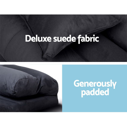 Artiss Floor Lounge Sofa Bed 2-seater Charcoal Suede - Cosy Abode