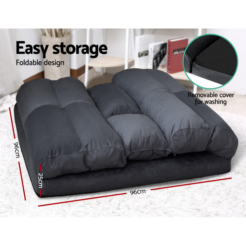 Artiss Floor Lounge Sofa Bed 2-seater Charcoal Suede - Cosy Abode