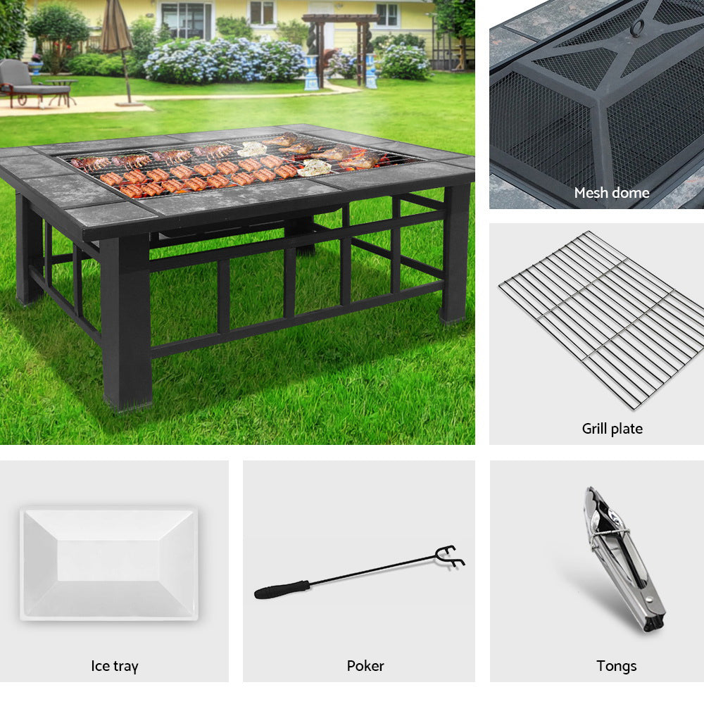 Grillz Fire Pit BBQ Grill Ice Bucket 3-In-1 Table - Cosy Abode