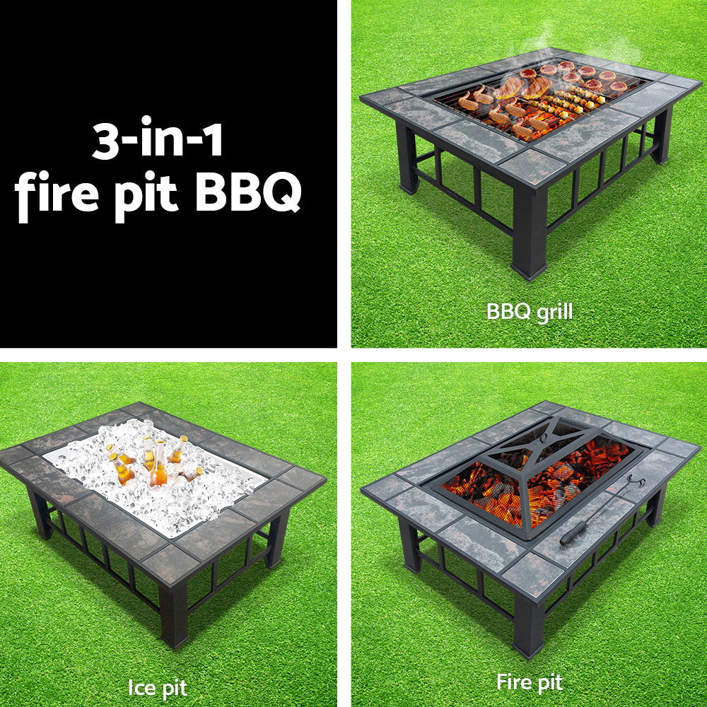Grillz Fire Pit BBQ Grill Ice Bucket 3-In-1 Table - Cosy Abode