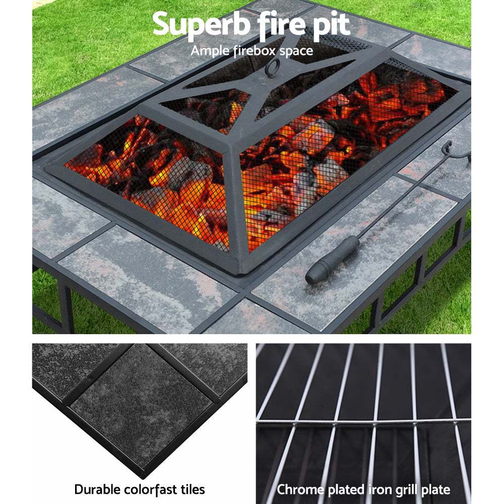 Grillz Fire Pit BBQ Grill Ice Bucket 3-In-1 Table - Cosy Abode