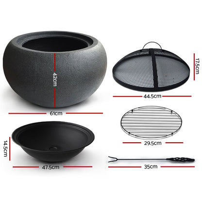 Grillz Fire Pit Bowl Black 61cm - Cosy Abode