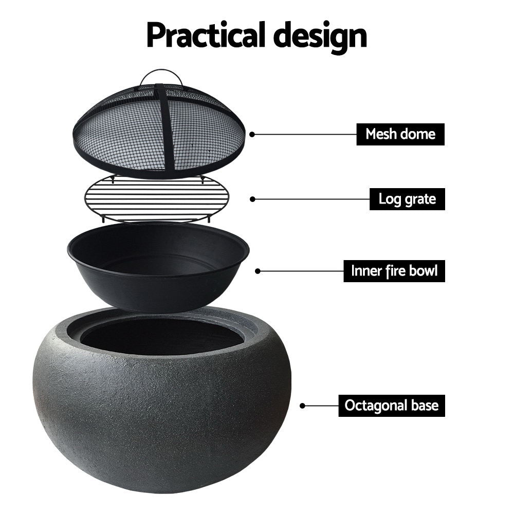 Grillz Fire Pit Bowl Black 61cm - Cosy Abode