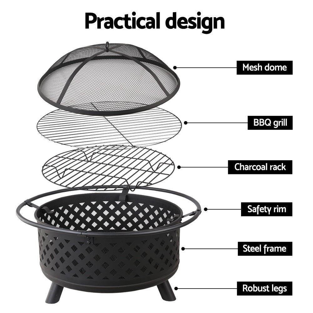 Grillz Fire Pit BBQ Grill 76cm - Cosy Abode