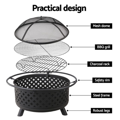 Grillz Fire Pit BBQ Grill 76cm - Cosy Abode