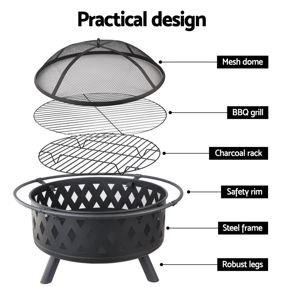 Grillz Fire Pit BBQ Grill 82cm - Cosy Abode
