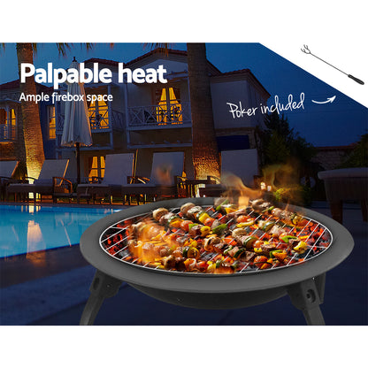 Fire Pit BBQ Charcoal Grill Smoker Portable Outdoor Camping Garden Pits 30" - Cosy Abode