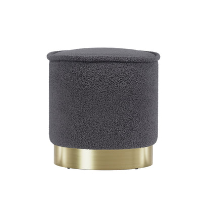 Artiss Ottoman Foot Stool Round Teddy Fabric Charcoal - Cosy Abode