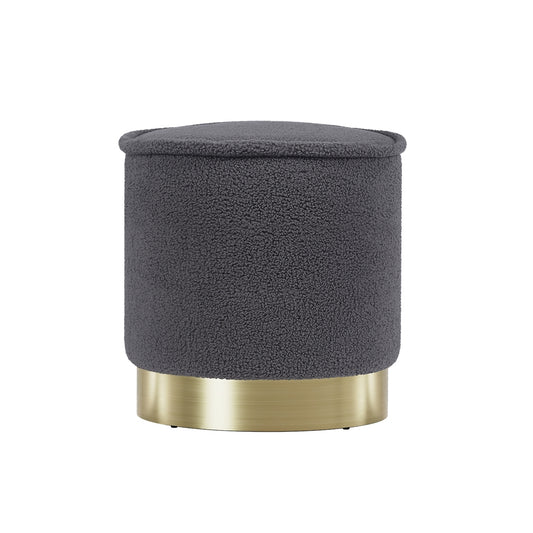 Artiss Ottoman Foot Stool Round Teddy Fabric Charcoal - Cosy Abode