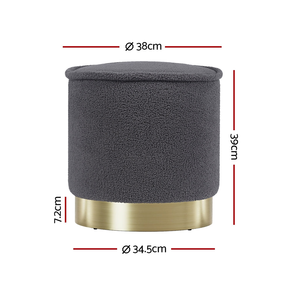 Artiss Ottoman Foot Stool Round Teddy Fabric Charcoal - Cosy Abode