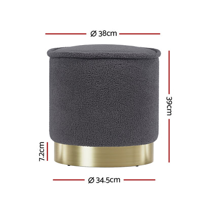 Artiss Ottoman Foot Stool Round Teddy Fabric Charcoal - Cosy Abode