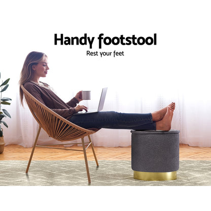 Artiss Ottoman Foot Stool Round Teddy Fabric Charcoal - Cosy Abode