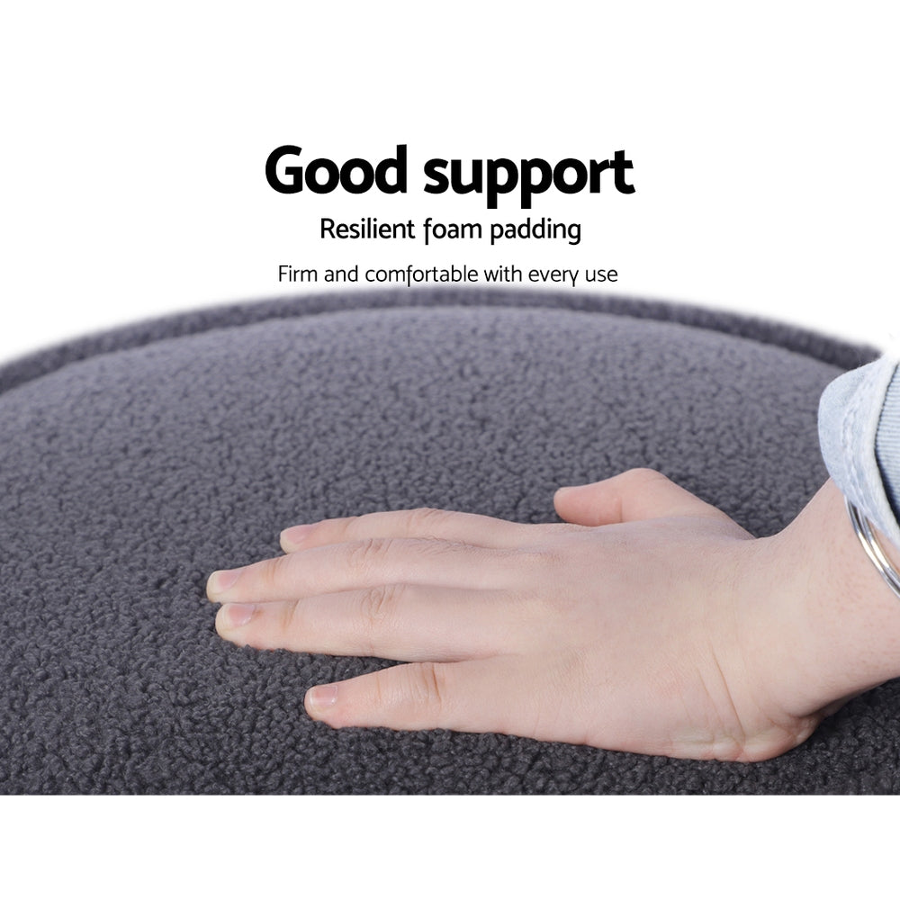 Artiss Ottoman Foot Stool Round Teddy Fabric Charcoal - Cosy Abode