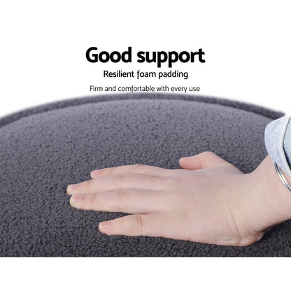 Artiss Ottoman Foot Stool Round Teddy Fabric Charcoal - Cosy Abode