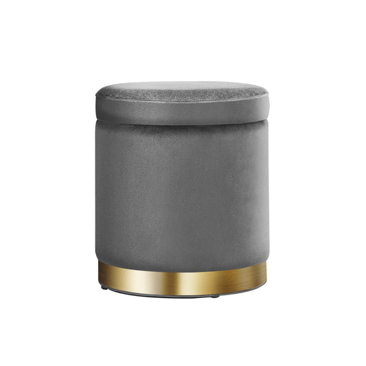 Artiss Ottoman Storage Foot Stool Round Velvet Charcoal - Cosy Abode