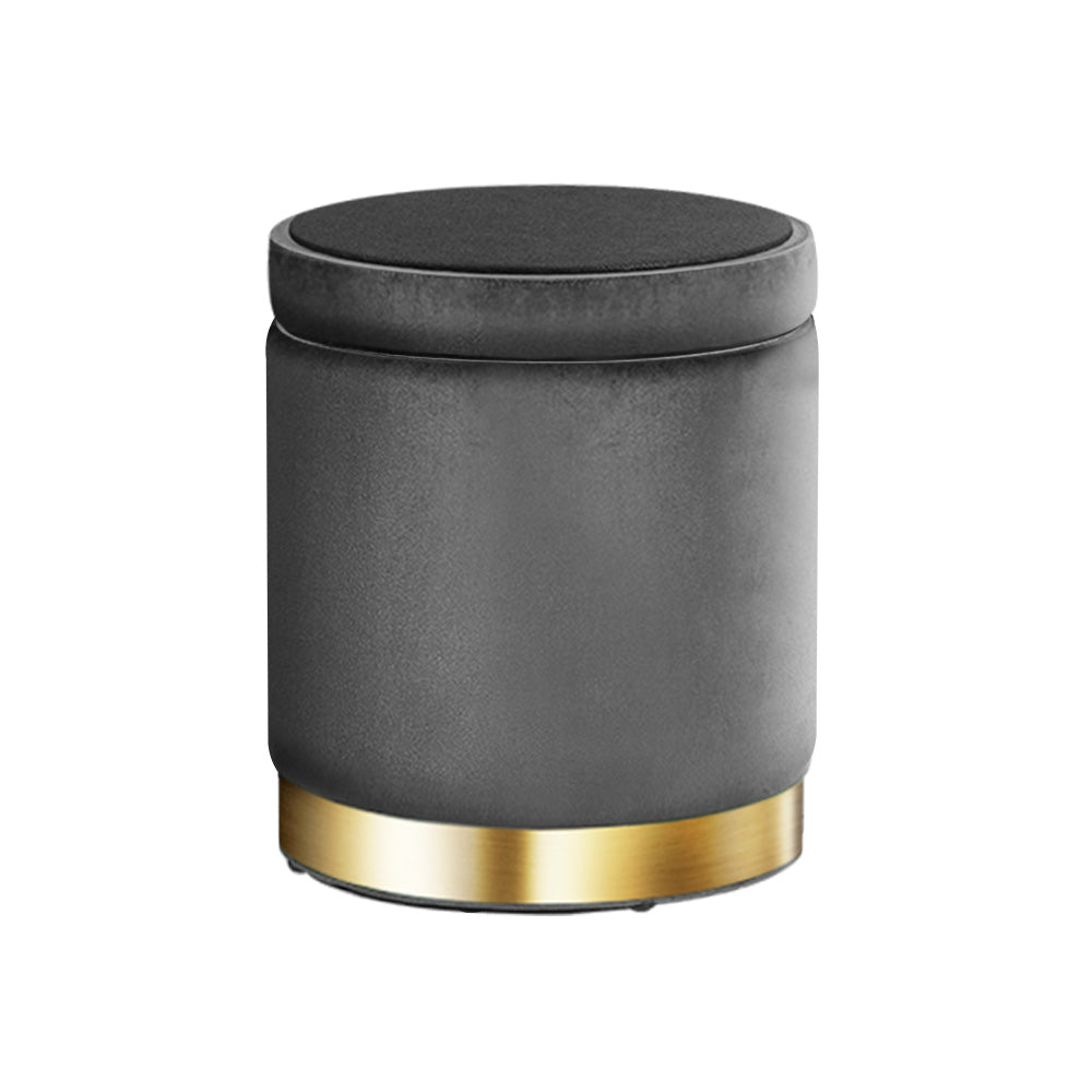 Artiss Ottoman Storage Foot Stool Round Velvet Charcoal - Cosy Abode