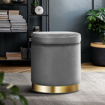 Artiss Ottoman Storage Foot Stool Round Velvet Charcoal - Cosy Abode