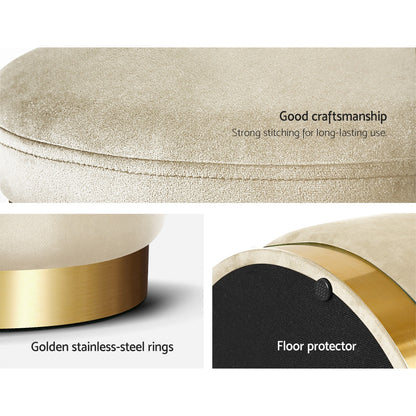 Artiss Ottoman Storage Foot Stool Round Velvet Cream - Cosy Abode