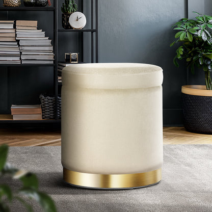 Artiss Ottoman Storage Foot Stool Round Velvet Cream - Cosy Abode
