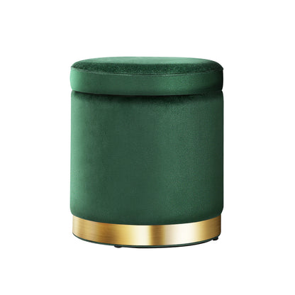 Artiss Ottoman Storage Foot Stool Round Velvet Green - Cosy Abode